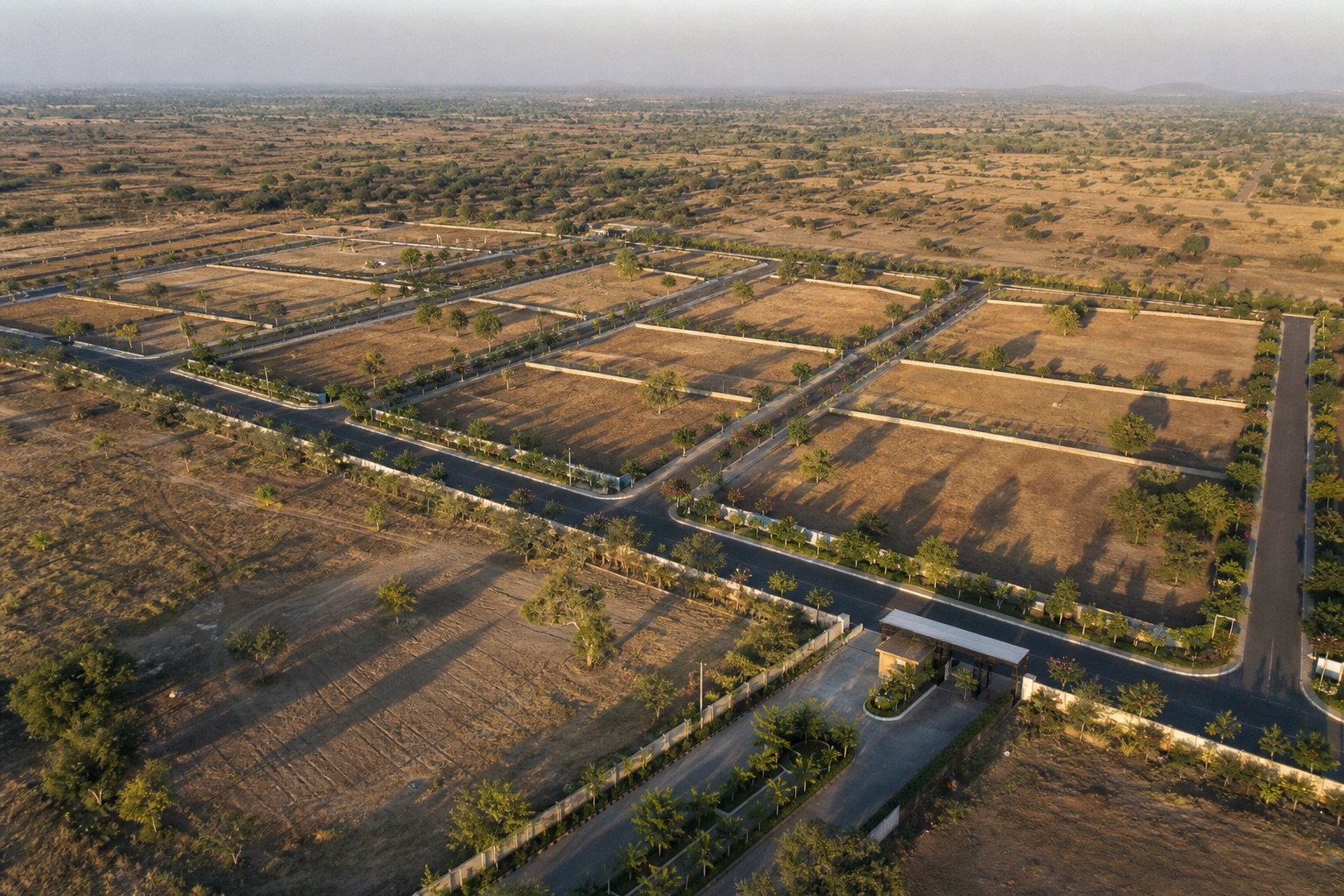 Conceptual aerial visualization of a planned plotted development